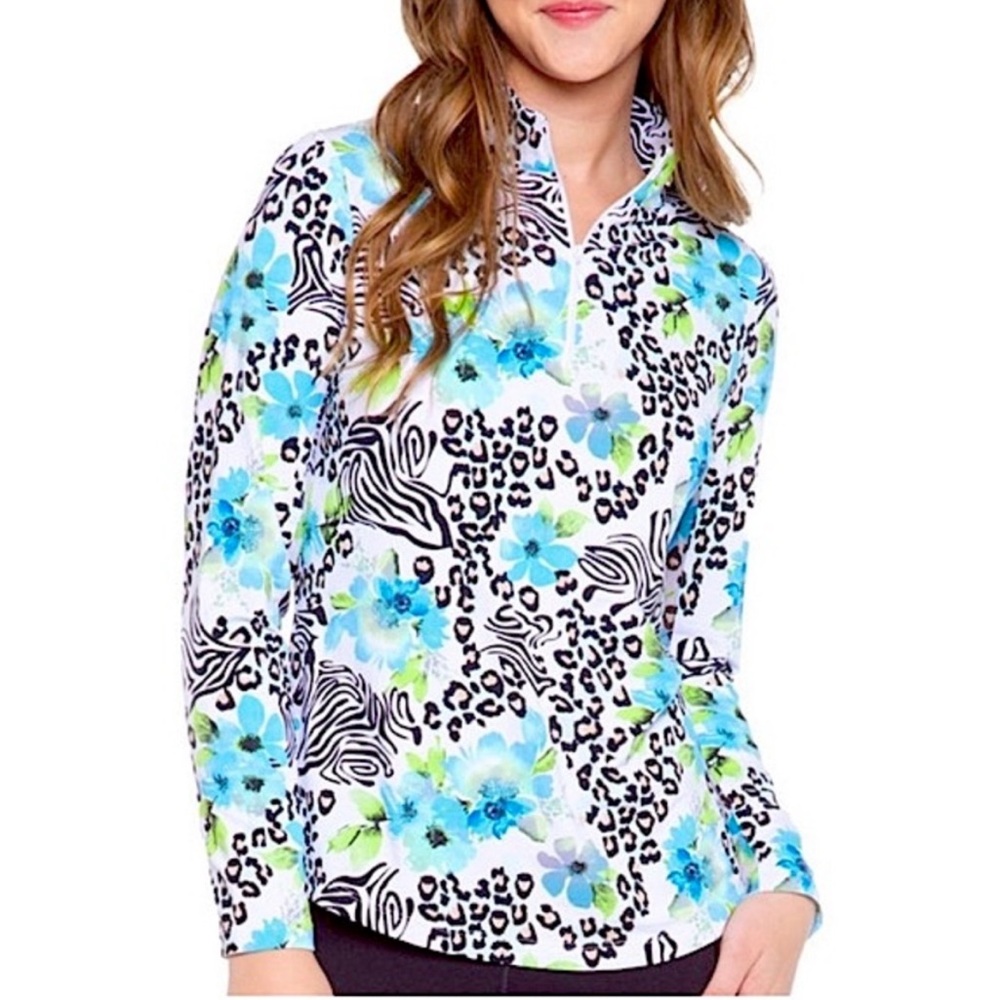 IBKUL Eva Polo‎ Zip Top Peri Long Sleeve Golf Shirt Womens UPF 50 size XS